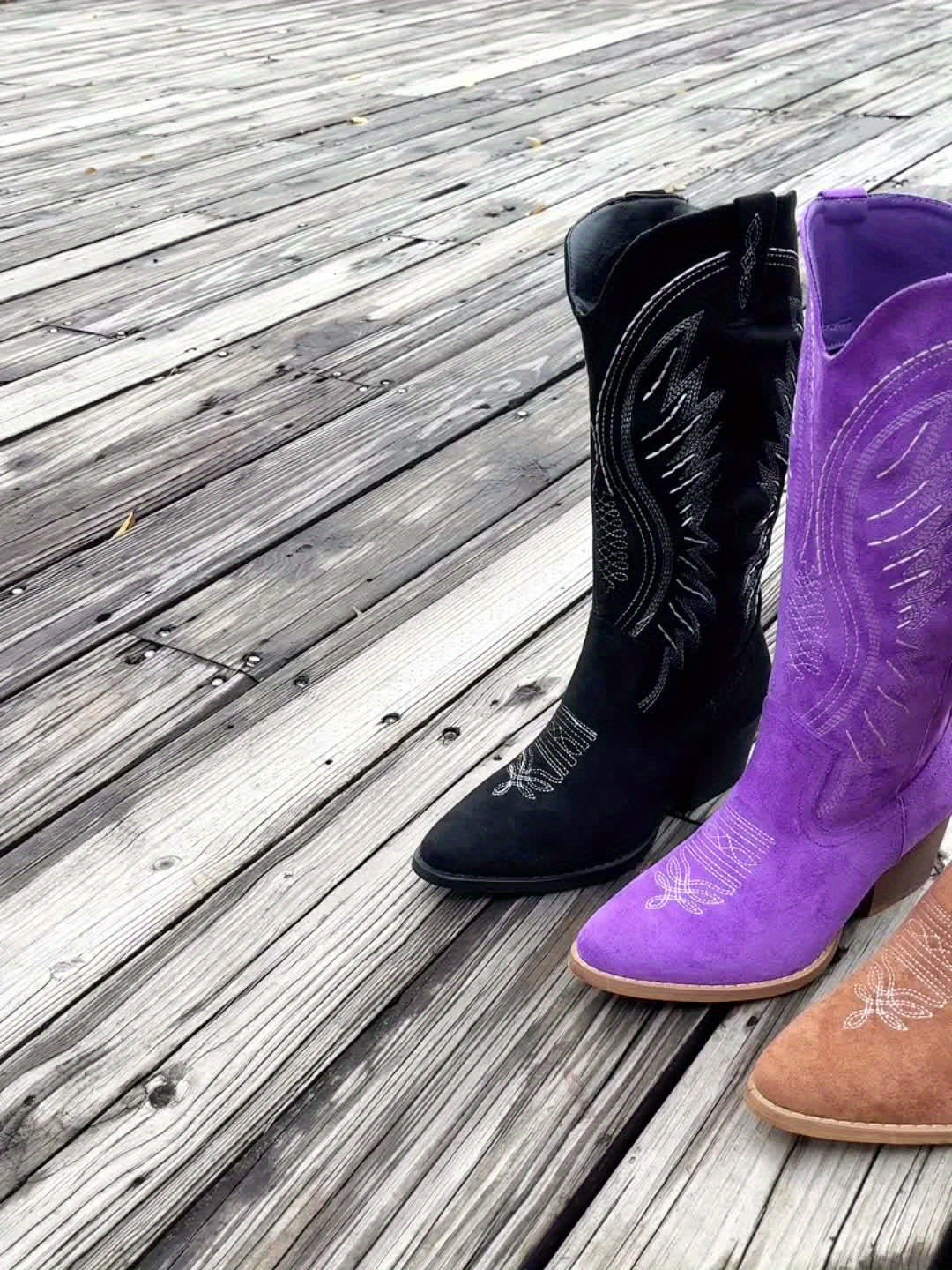 Effortless Cowboy Boots for Women Suede Embroidered