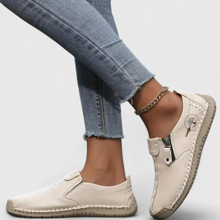 Stylish Loafers for Women Leather Zip-Up Slip-On