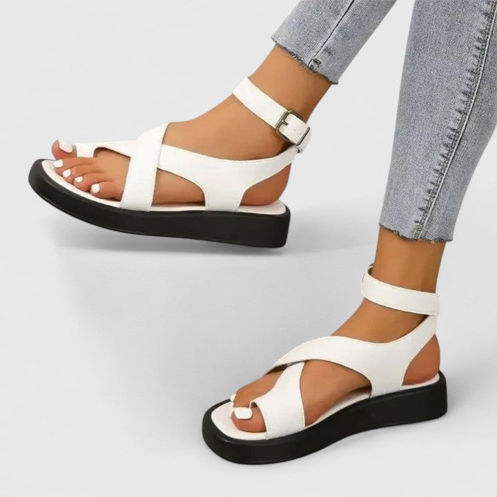 Comfortable Flat Sandals for Women Crisscross Ankle-Strap Toe-Loop