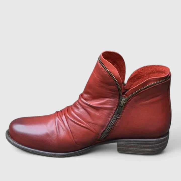 Stylish Ankle Boots for Women Zip-Up Leather Round-Toe