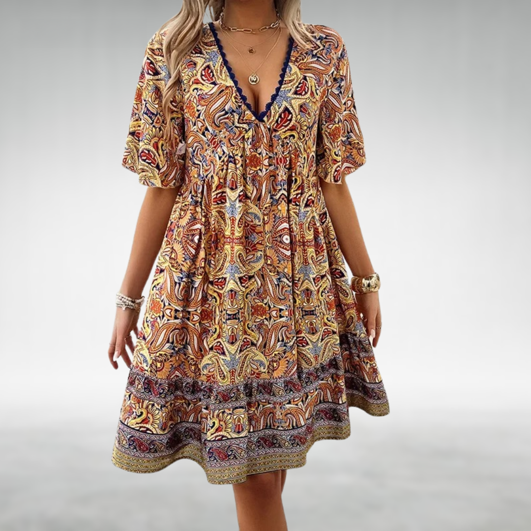 Effortless Printed Mini Dress for Women V-Neck Tiered