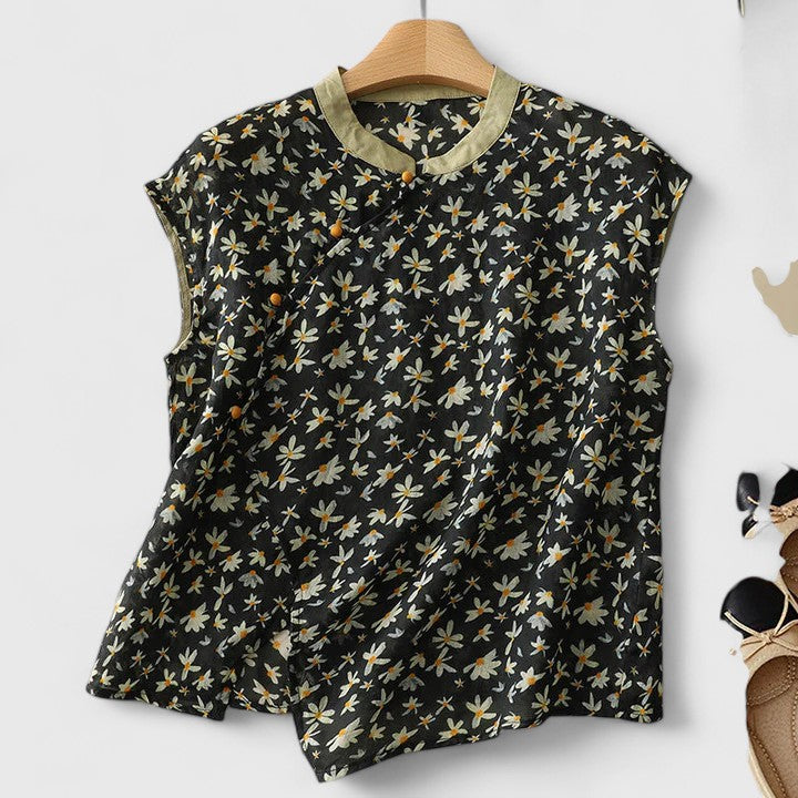Elegant Blouse for Women Floral-Print Button-Front Short-Sleeve