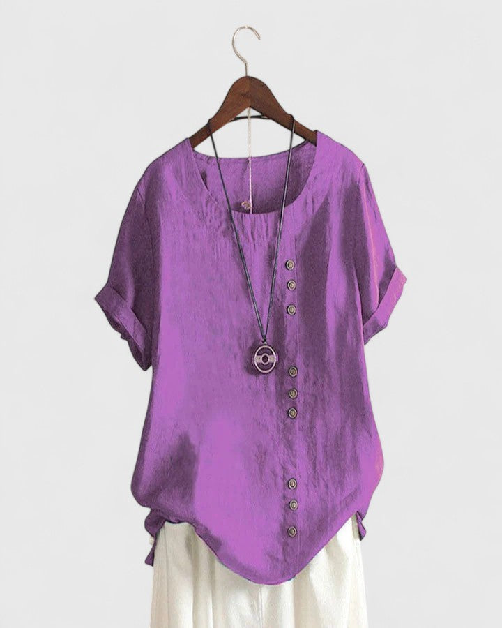 Comfortable Blouse for Women Button-Front Short-Sleeve