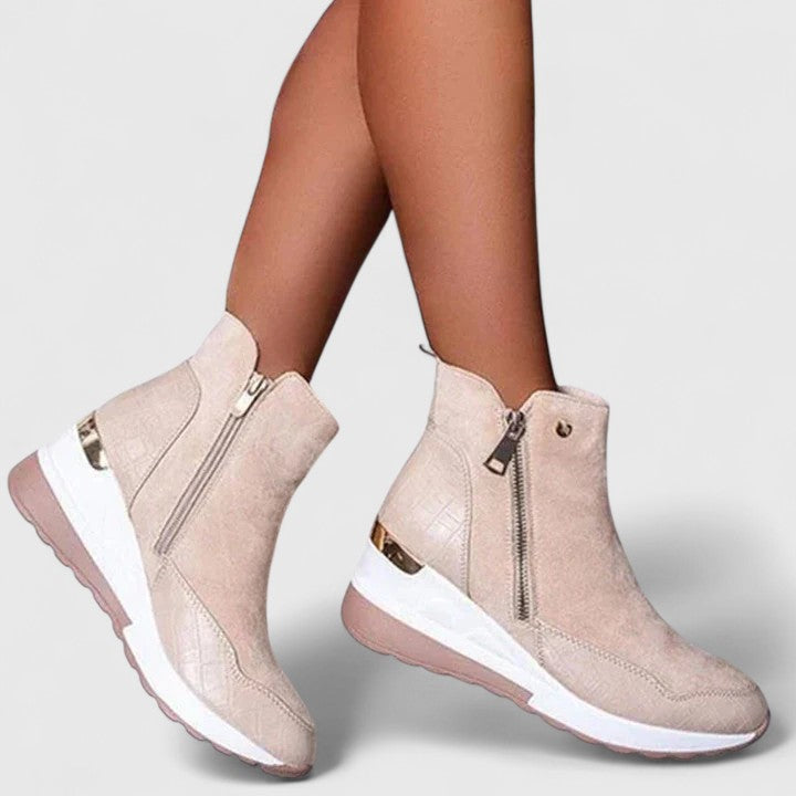 Comfortable Ankle Boots for Women Croc-Embossed Wedge Zip-Up