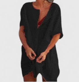 Effortless Tunic Dress for Women Linen Button-Front Knot-Tie