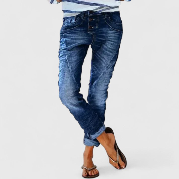 Comfortable Relaxed Jeans for Women Acid-Wash Cuffed Ankle