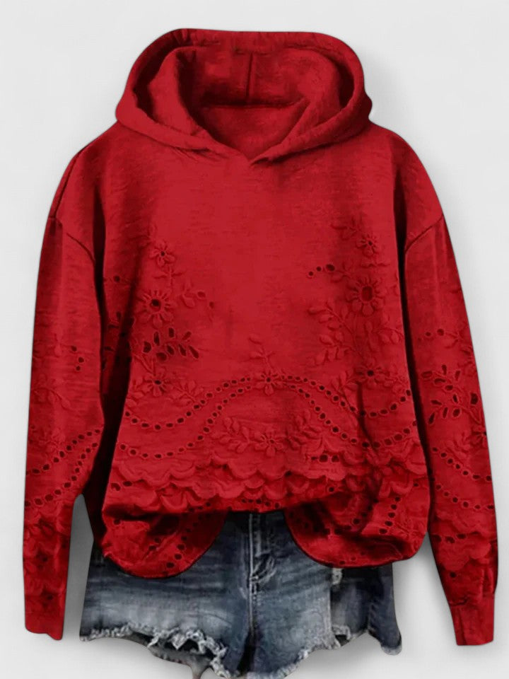 Comfortable Hoodie for Women Floral-Embroidered Eyelet Scalloped-Hem