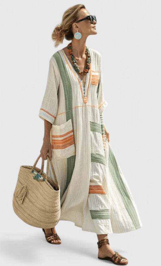 Elegant Kaftan Maxi Dress for Women Striped