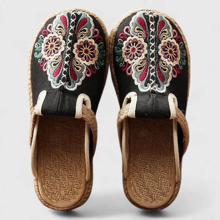 Elegant Embroidered Mules for Women Floral-Print Espadrille Slip-On