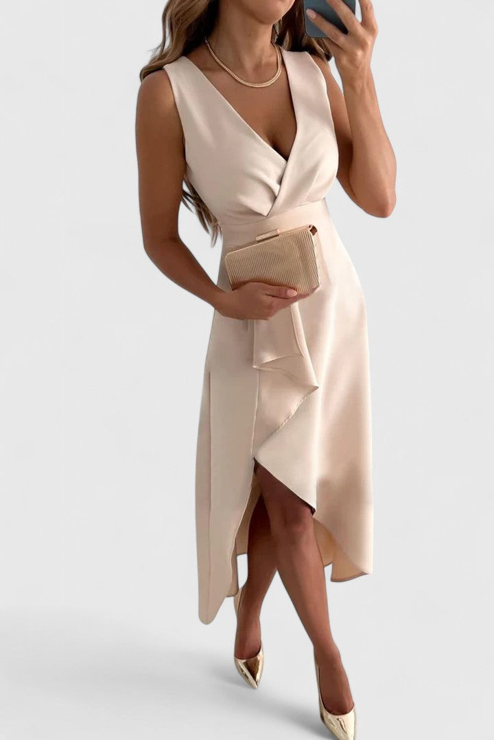 Elegant Wrap Dress for Women Sleeveless High-Low Ruffle-Hem