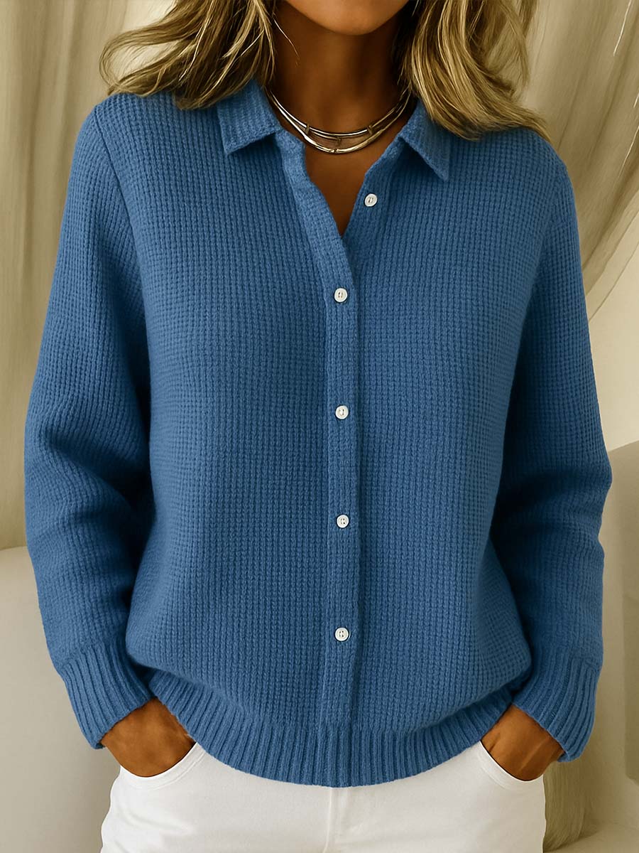 Effortless Cardigan for Women Button-Front Collared Knit