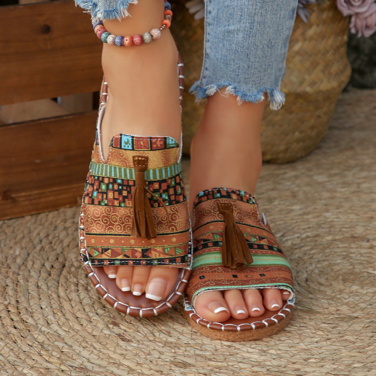 Effortless Slide Sandals for Women Tassel Open-Toe