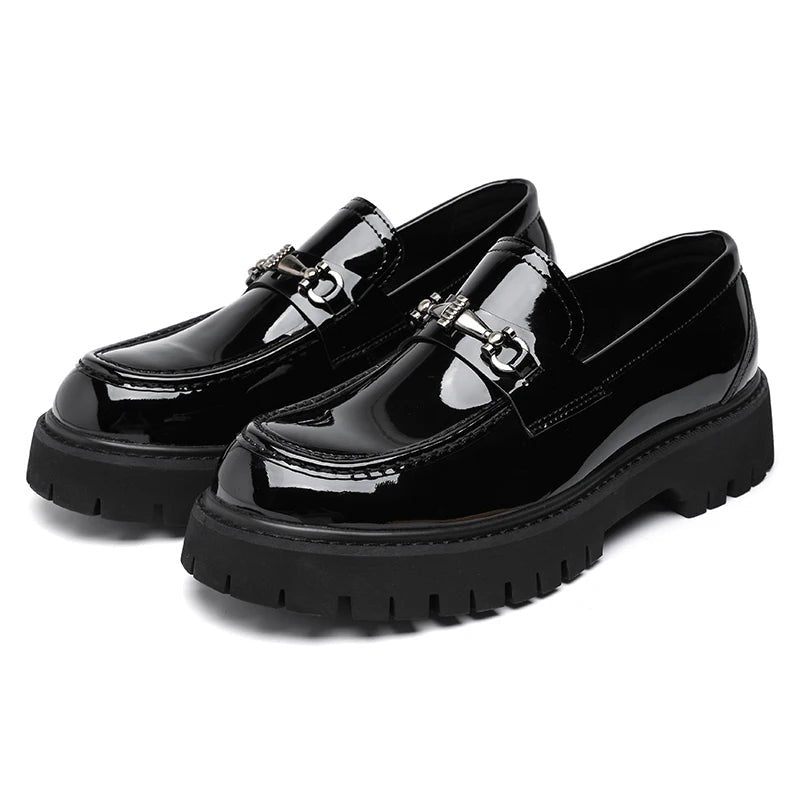 Classic Leather Loafers for Men Buckle-Detail Platform-Sole