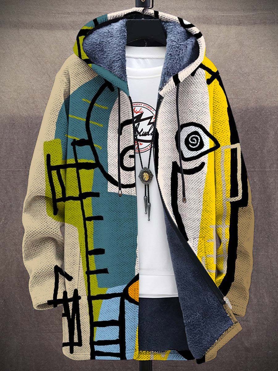 Classic Hooded Jacket for Men Abstract-Print Fleece-Lined — Multicolor