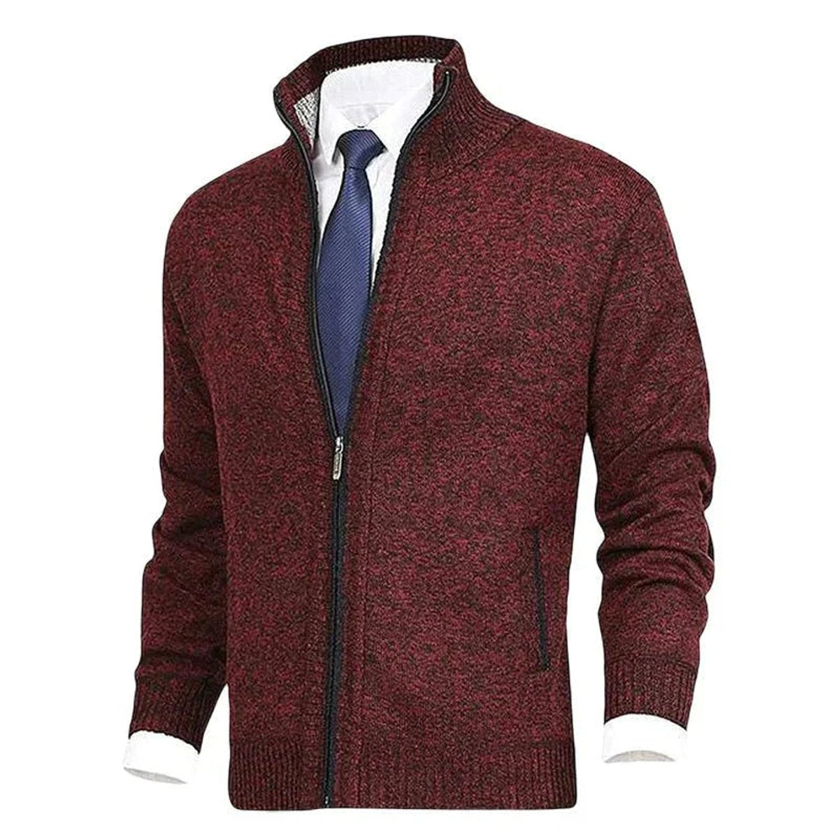 Classic Cardigan for Men Zip-Up Stand-Collar