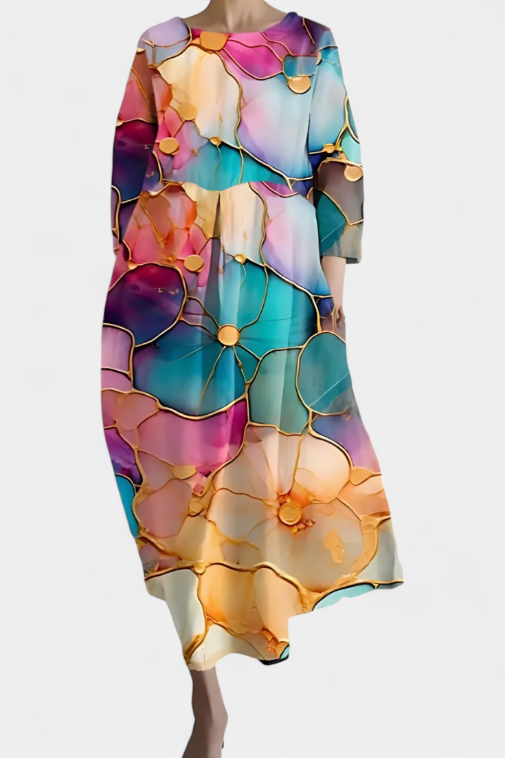 Comfortable V-Neck Dress for Women Abstract-Print Tiered