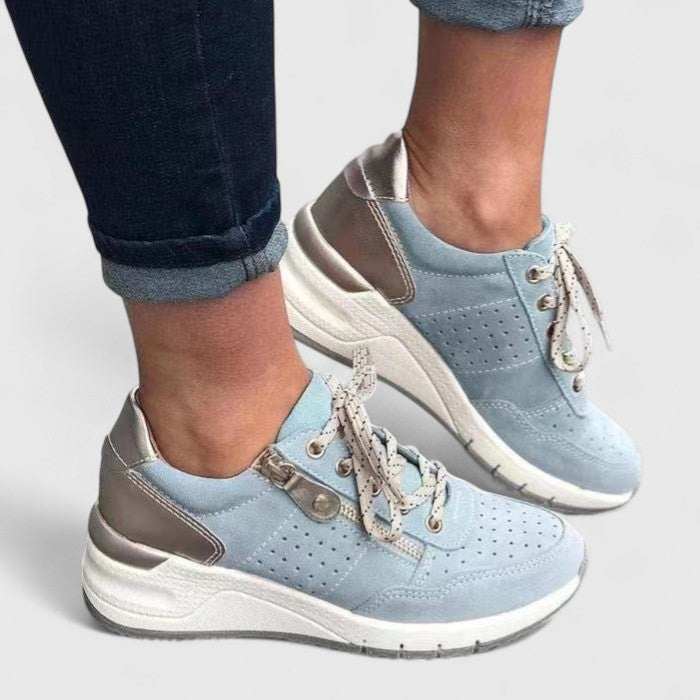 Comfortable Sneakers for Women Suede Lace-Up Chunky-Sole