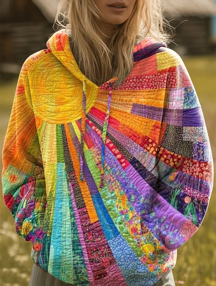 Stylish Hooded Sweater for Women Patchwork Quilted