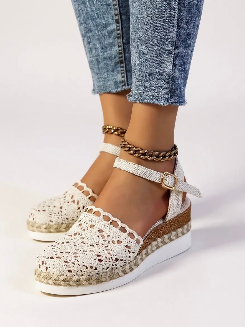 Comfortable Sandals for Women Crochet Espadrille Ankle-Strap