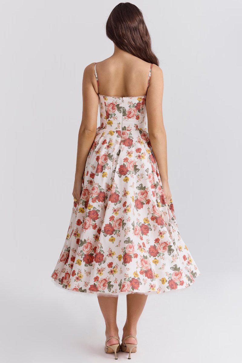 Elegant Midi Dress for Women Bustier Satin Flared