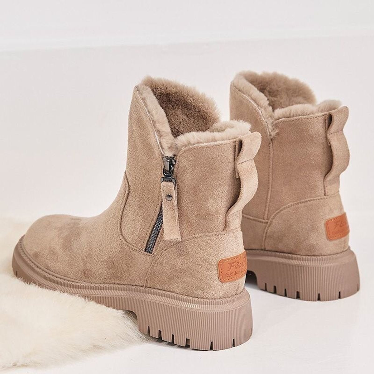 Comfortable Ankle Boots for Women Suede Fleece-Lined Slip-On