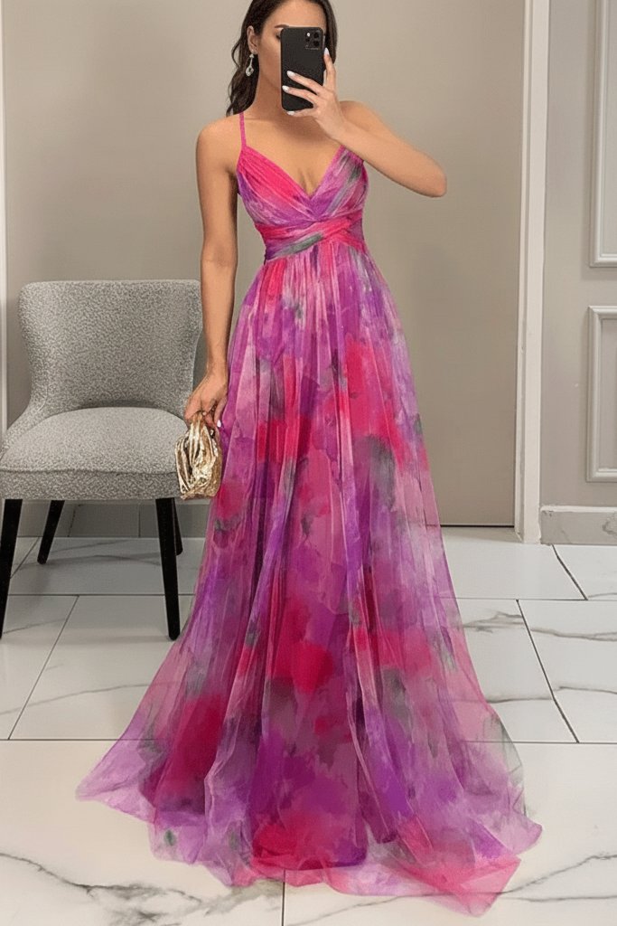 Elegant Maxi Dress for Women Floral Tulle Sleeveless