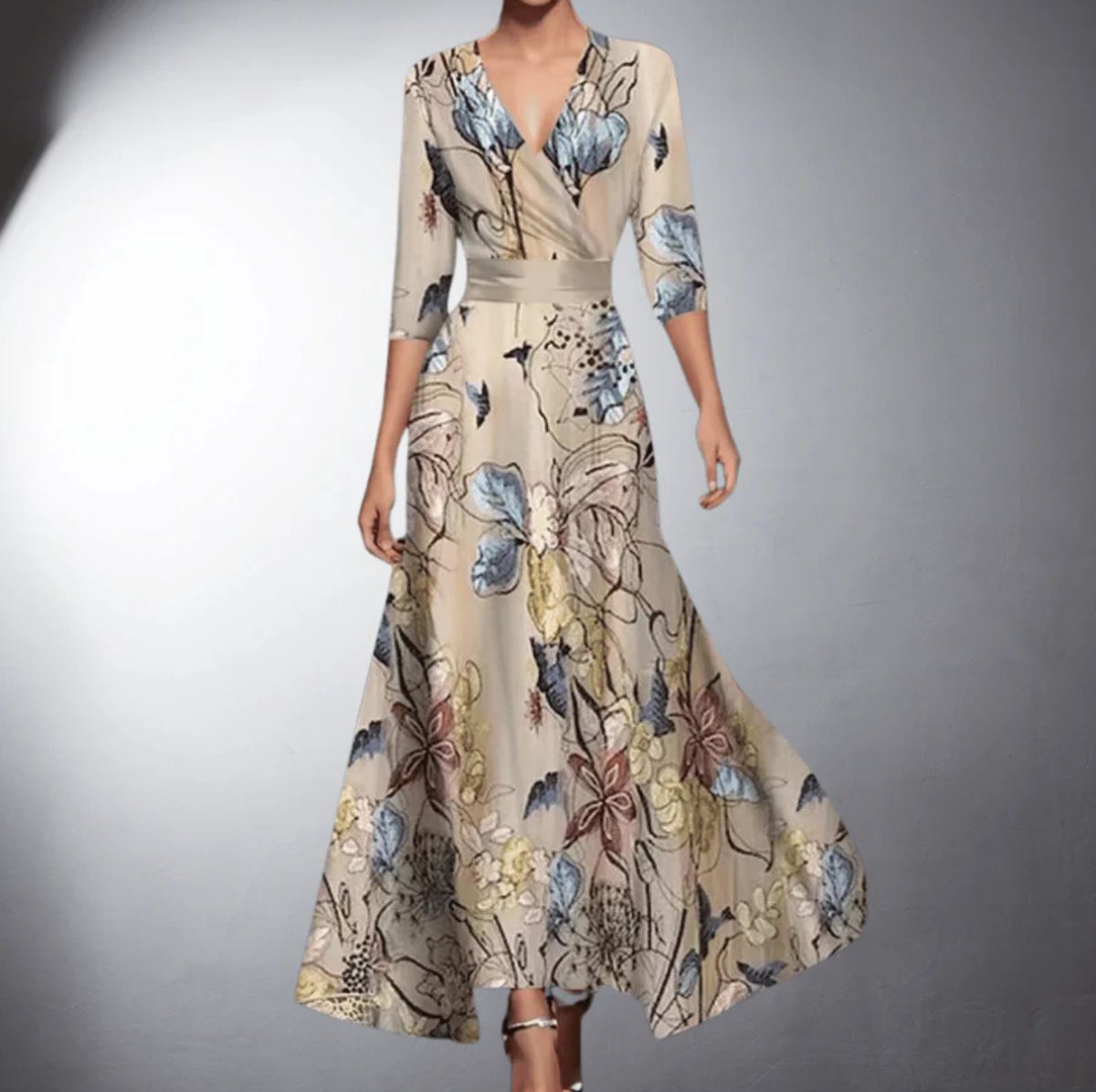 Elegant Maxi Dress for Women Wrap Floral-Print V-Neck