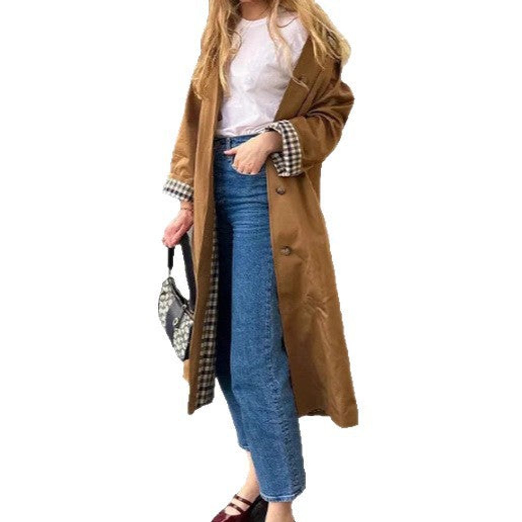 Effortless Trench Coat for Women Oversized Plaid-Lined Long