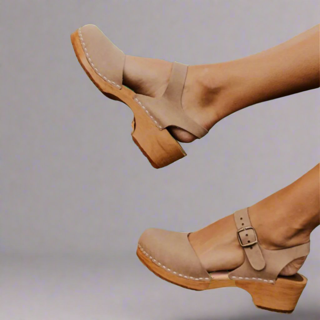 Stylish Platform Clogs for Women Wooden-Heel Ankle-Strap