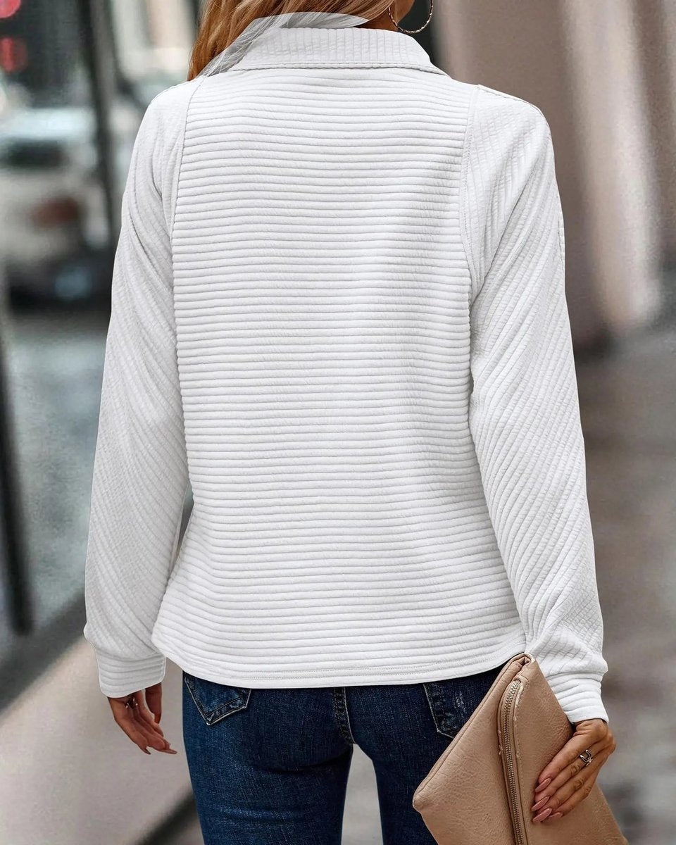 Comfortable Quarter-Zip Sweater for Women Ribbed-Knit Stand-Collar