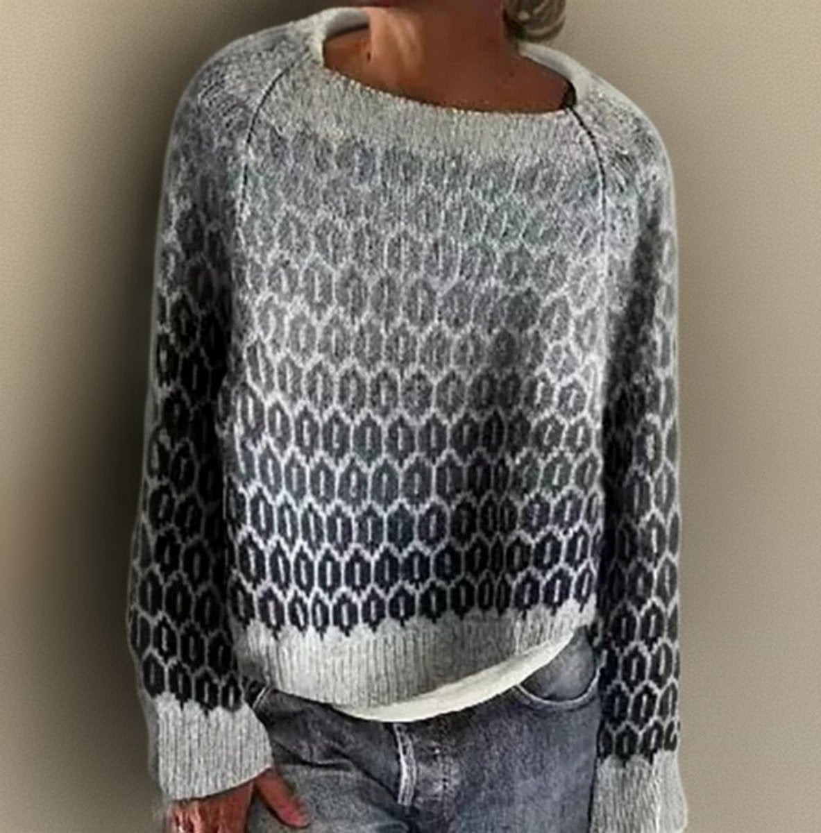 Comfortable Pullover Sweater for Women Fair-Isle Relaxed-Fit — Grey