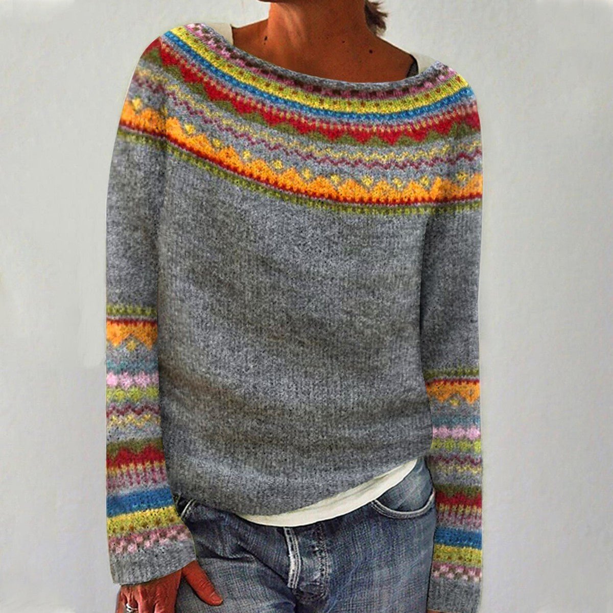 Stylish Pullover Sweater for Women Striped Crewneck