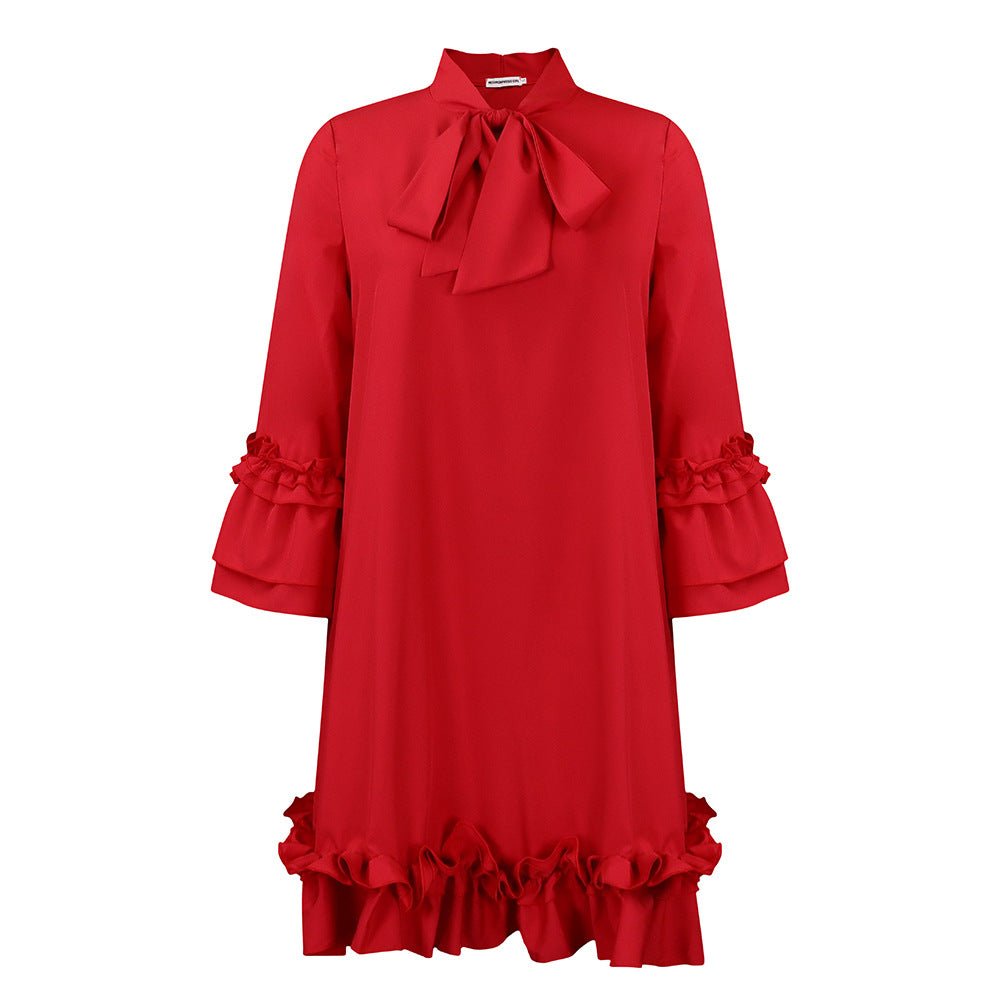 Stylish Mini Dress for Women Bow-Neck Ruffle-Hem