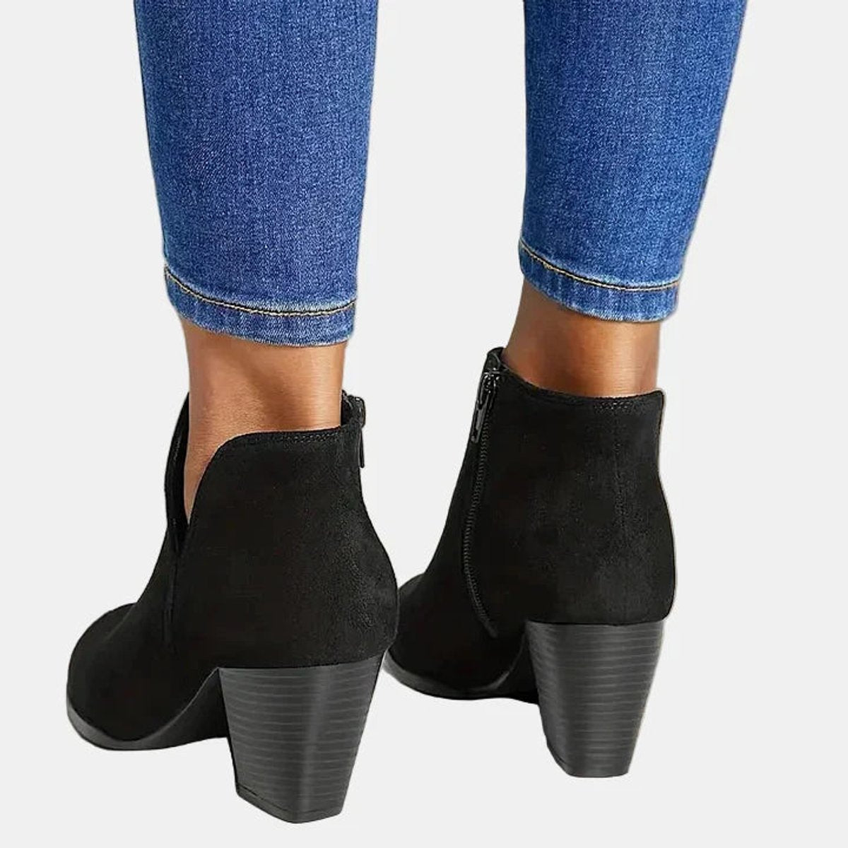 Elegant Ankle Boots for Women Suede Block-Heel Side-Zip