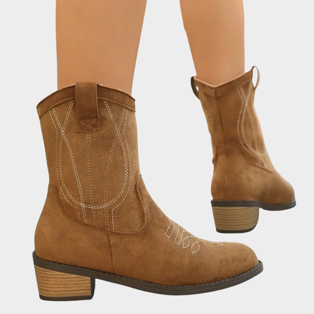 Comfortable Ankle Boots for Women Western Embroidered Mid-Calf