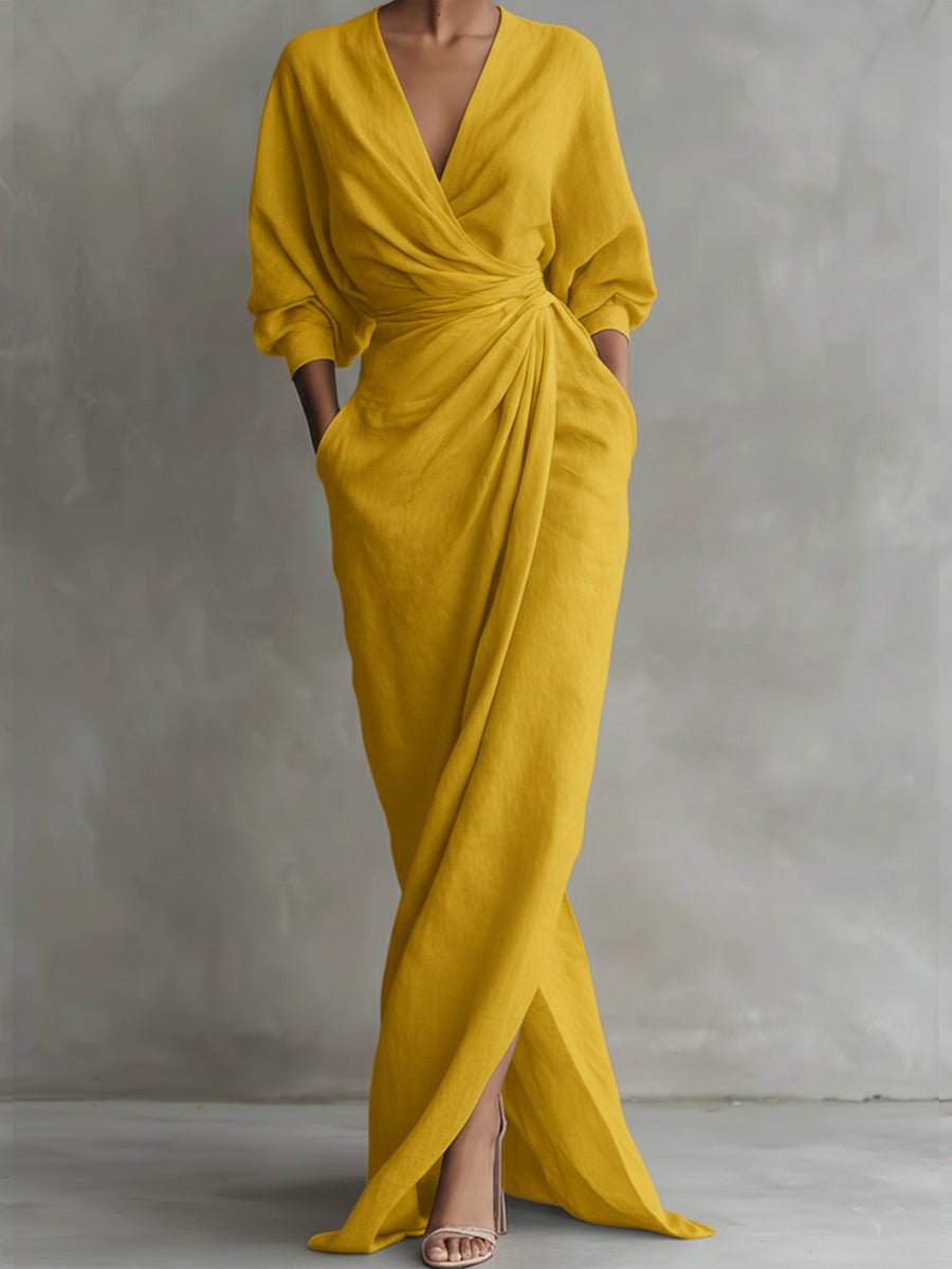 Effortless Wrap Maxi Dress for Women V-Neck Draped