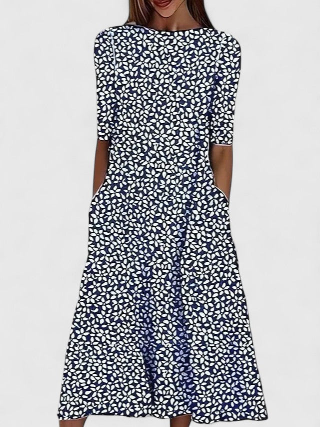 Elegant Midi Dress for Women Fit-and-Flare Floral-Print