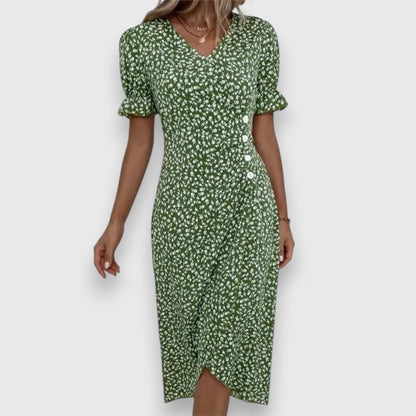 Elegant Midi Dress for Women Floral-Print Ruffle-Sleeve