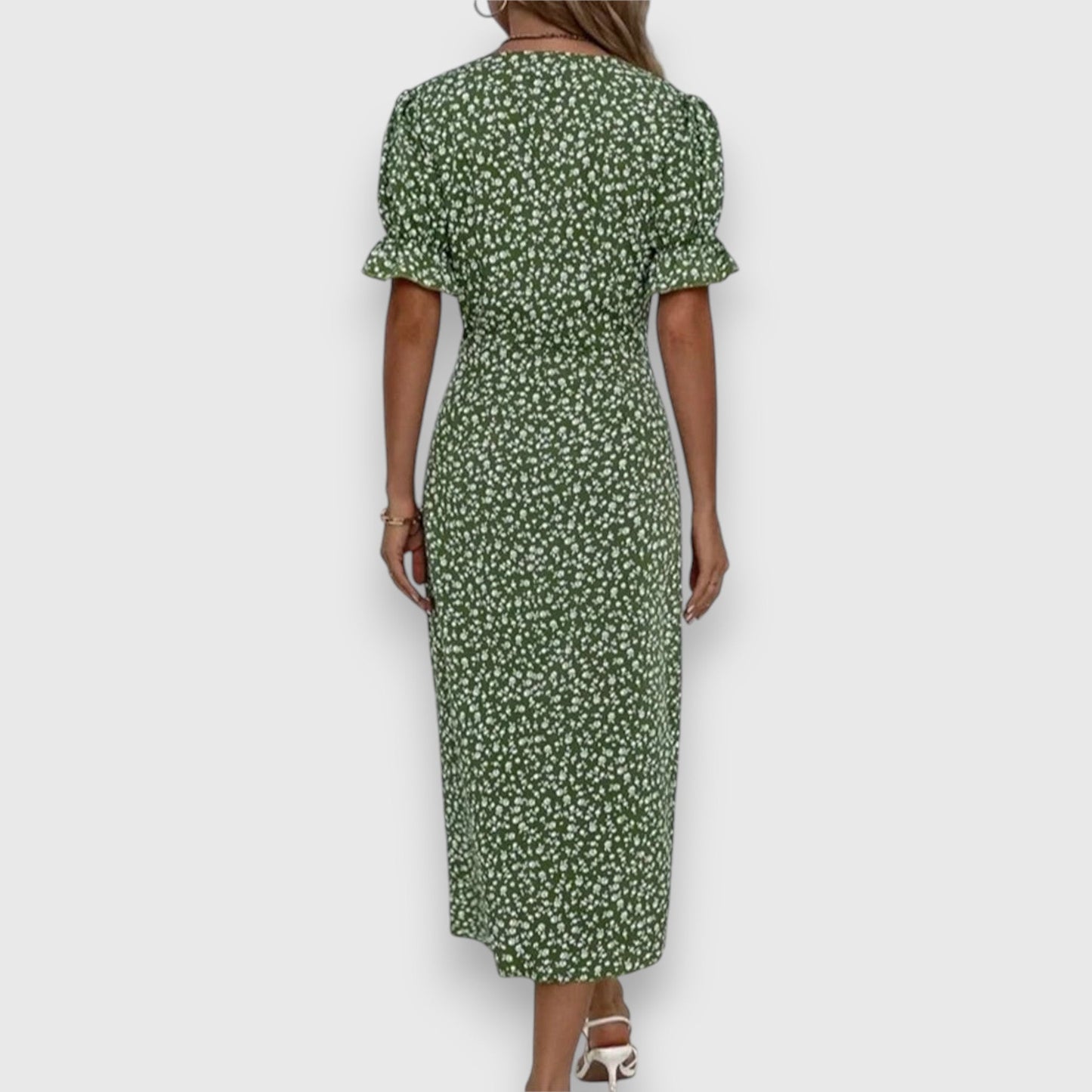 Elegant Midi Dress for Women Floral-Print Ruffle-Sleeve