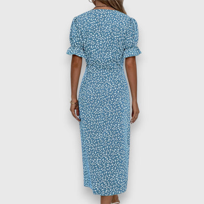 Elegant Midi Dress for Women Floral-Print Ruffle-Sleeve
