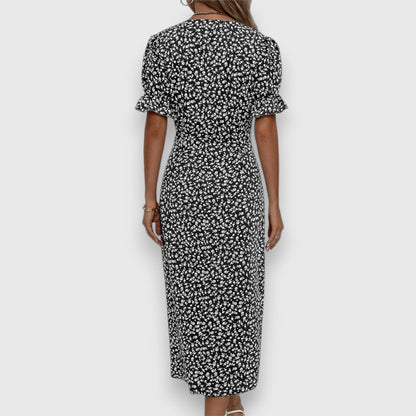 Elegant Midi Dress for Women Floral-Print Ruffle-Sleeve