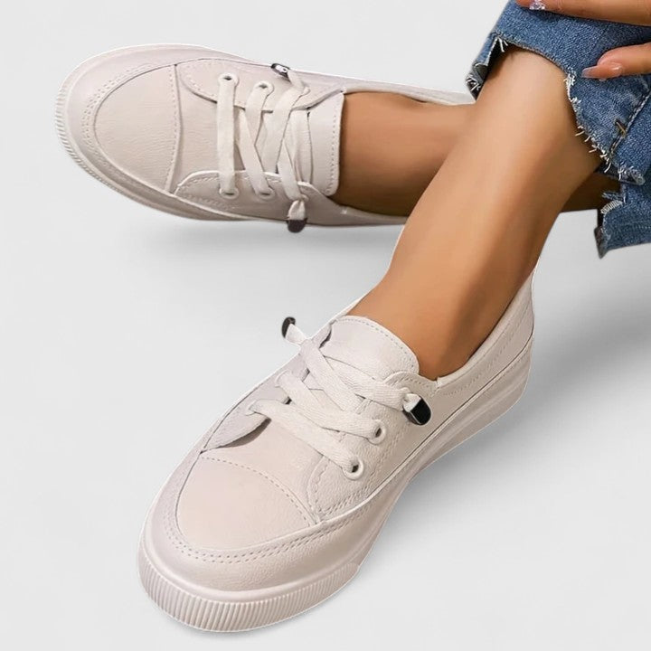 Comfortable Sneakers for Women Leather Lace-Up Low-Top