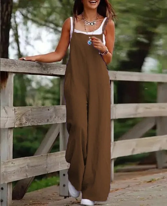 Effortless Overalls for Women Sleeveless Wide-Leg Bib
