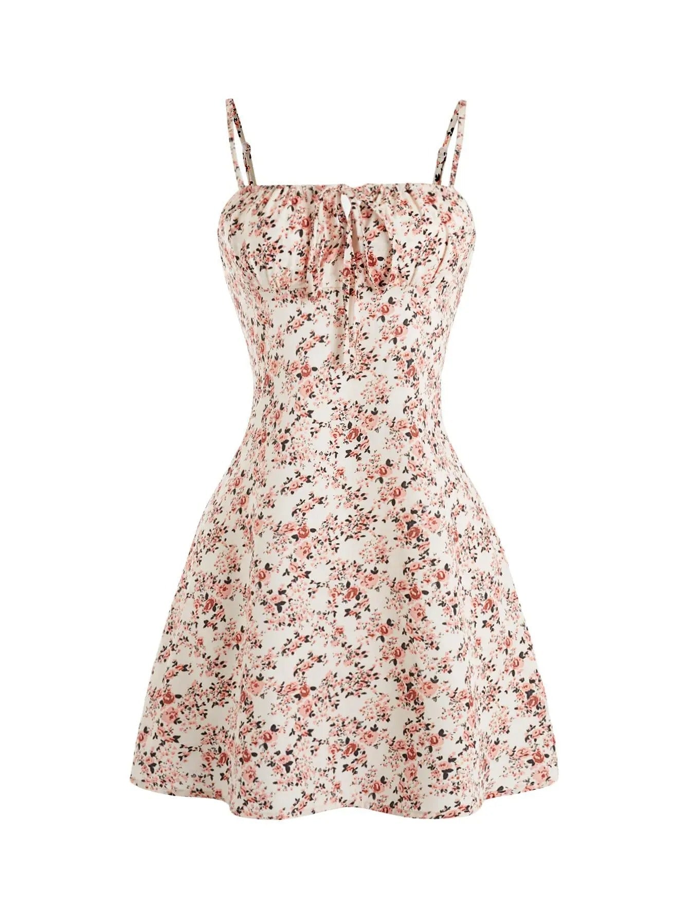 Stylish Mini Dress for Women Floral Ruched Spaghetti-Strap