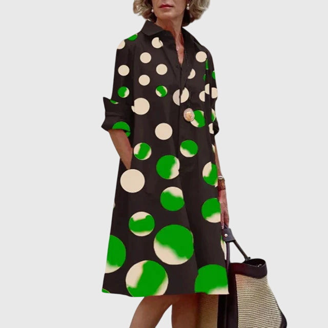 Elegant Shirt Dress for Women Collared Long-Sleeve