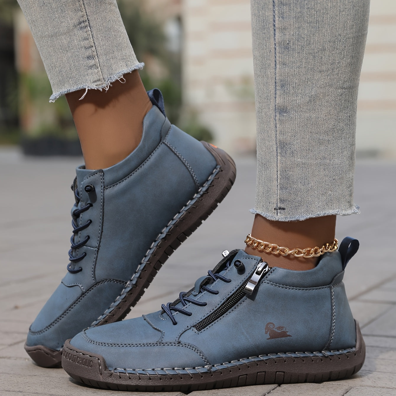 Stylish Ankle Boots for Women Lace-Up Zip-Up Round-Toe