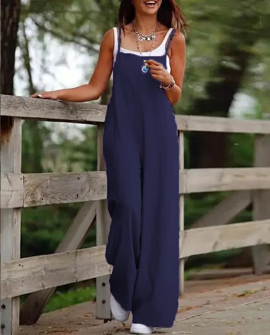 Effortless Overalls for Women Sleeveless Wide-Leg Bib