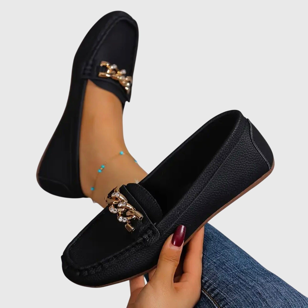 Stylish Loafers for Women Chain-Detail Slip-On Round-Toe