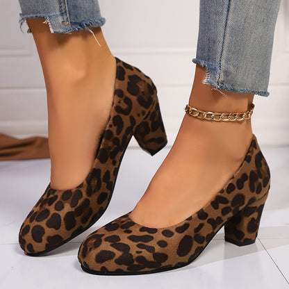 Elegant Pumps for Women Block-Heel Round-Toe Suede