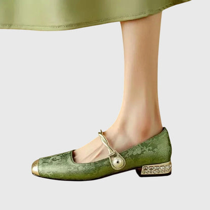 Elegant Flats for Women Buckle-Strap Block-Heel